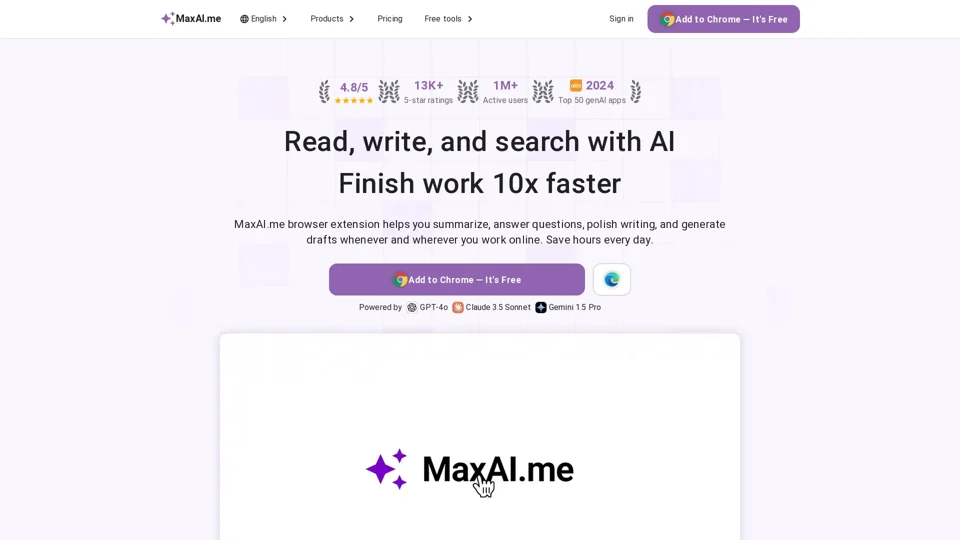 MaxAI.me: Read faster. Write better. Free AI extension.